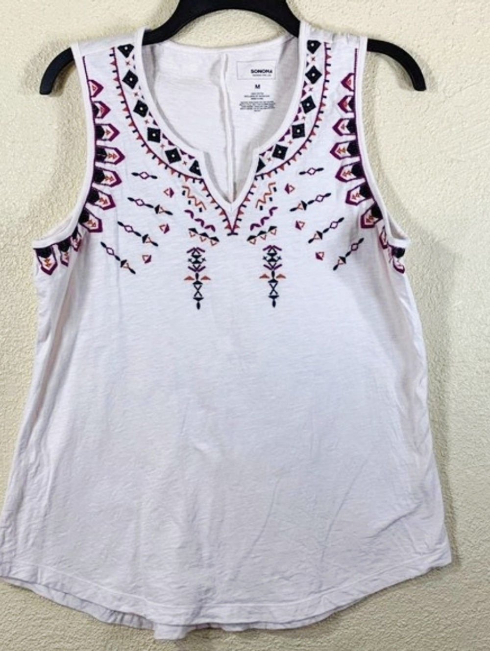 Sonoma White Embroidered Sleeveless Cotton Tank Top - Size Medium
